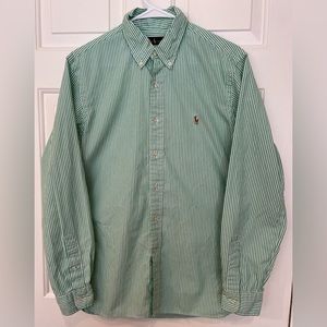 Ralph Lauren Shirt Mens 16 40/41 Green Striped Dress Button Up Long Sleeve